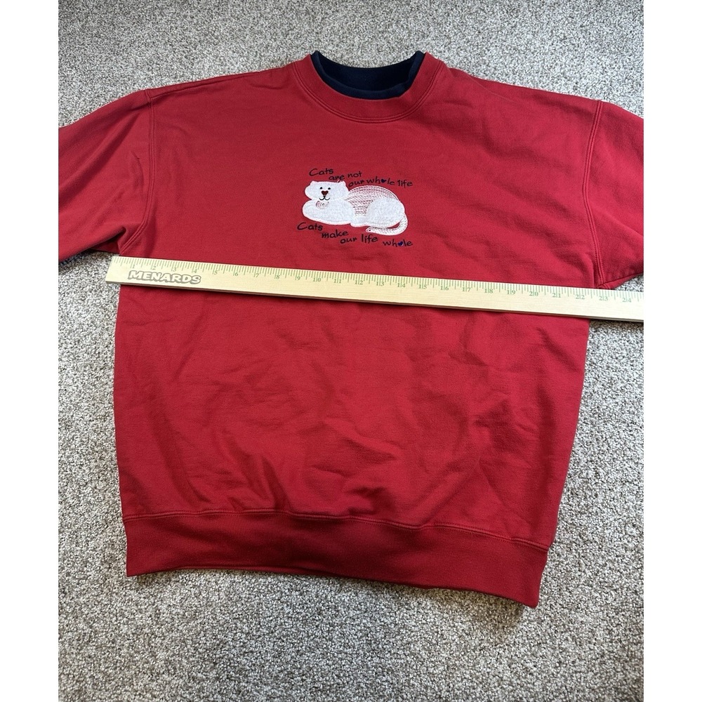 VTG 90s M&C Sportswear Crewneck Sweatshirt Womens L Red Cat Love - Picture 5 of 9